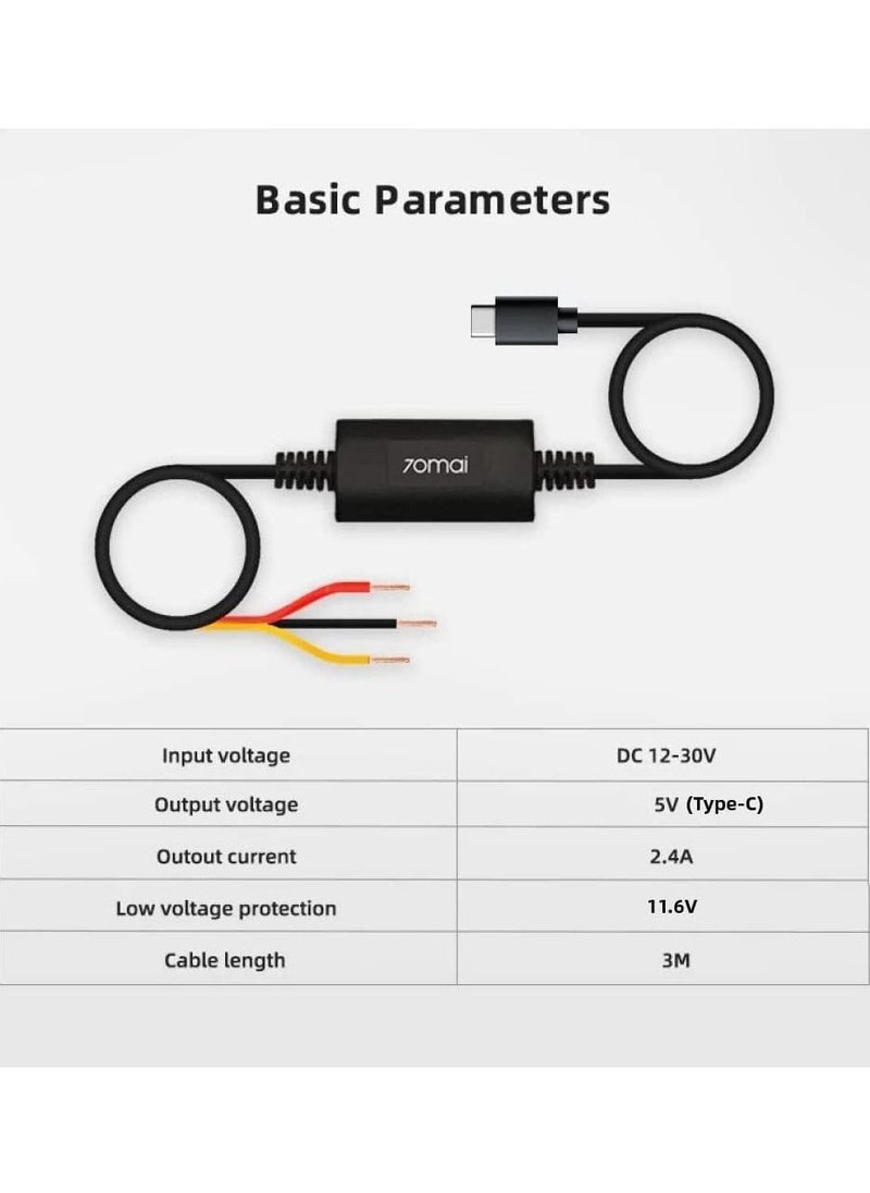 Arabest 70mai Hardwire Cable Kit (Type-C) for 24 Hour Parking Monitoring  - Image 4