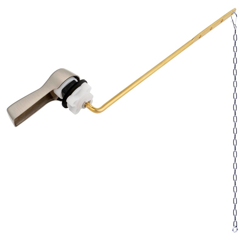 Hibbent Universal Metal Front Mount Toilet Handle Replacement Kit Brass Toilet Flush Tank Lever with Stainless Steel Flapper Chains for Most Toilets Brushed Nickel Finish