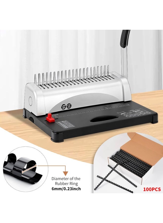 والالا آلة تجليد مشطية، ٢١ فتحة، سعة ٤٥٠ ورقة، تثقيب حتى ١٢ ورقة، آلات تجليد مشطية لورق بحجم A5/A4 مع ١٠٠ قطعة من أغلفة التجليد بقياس ١/٤ بوصة - Image 2