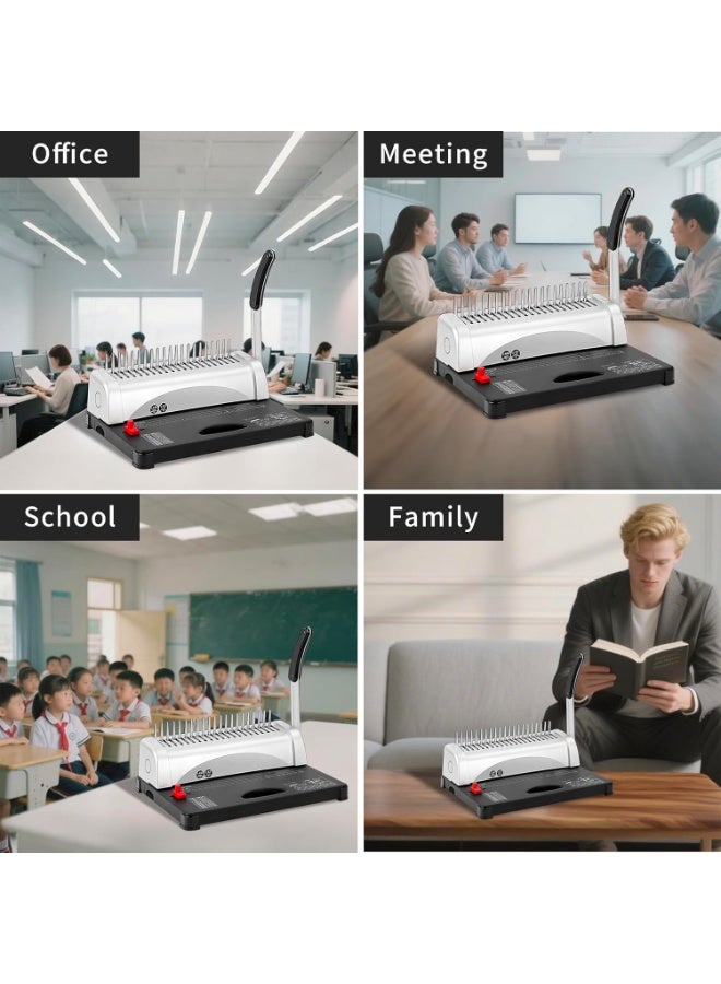 والالا آلة تجليد مشطية، ٢١ فتحة، سعة ٤٥٠ ورقة، تثقيب حتى ١٢ ورقة، آلات تجليد مشطية لورق بحجم A5/A4 مع ١٠٠ قطعة من أغلفة التجليد بقياس ١/٤ بوصة - Image 5