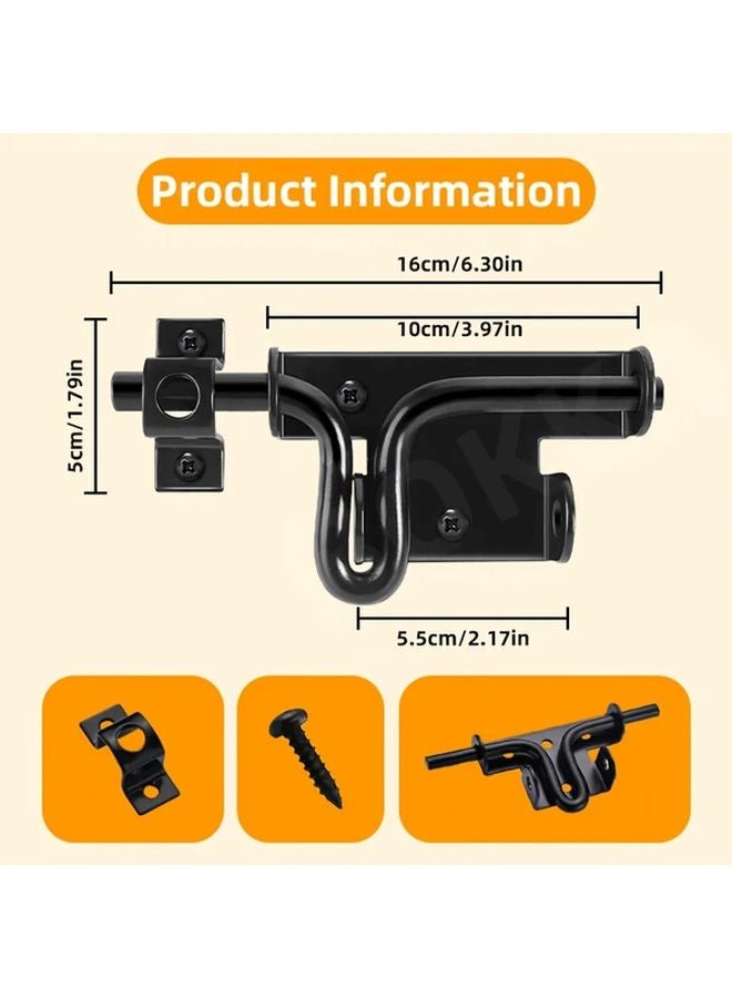 1pc Black Stainless Steel Security Door Latch With Padlock Hole Slide Bolt - Image 4
