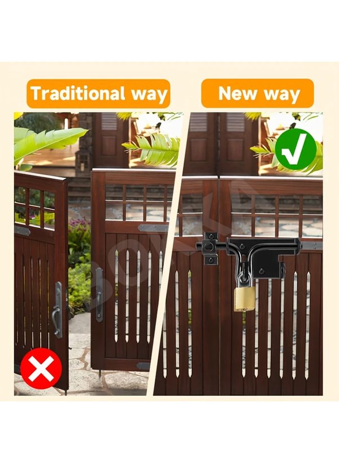 1pc Black Stainless Steel Security Door Latch With Padlock Hole Slide Bolt - Image 5