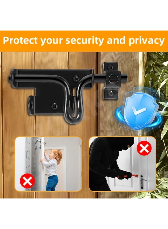 1pc Black Stainless Steel Security Door Latch With Padlock Hole Slide Bolt - Image 3