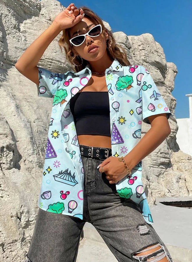 MAXIMGR You've Got A Friend in Me Shirt Women Funny Letter Print Button Down Shirts Cute Vacation Short Sleeve Graphic Tees, Blue 3, S - Image 3
