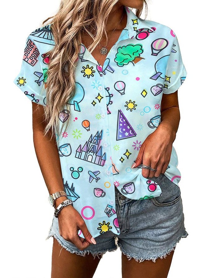 MAXIMGR You've Got A Friend in Me Shirt Women Funny Letter Print Button Down Shirts Cute Vacation Short Sleeve Graphic Tees, Blue 3, S - Image 2