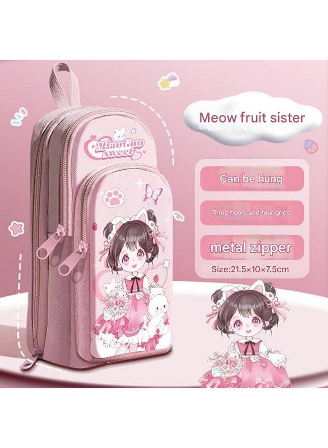 تيمسون حافظة أقلام تيمسون كبيرة السعة - حافظة أقلام قائمة بثلاثة أقسام، حقيبة تنظيم أدوات مكتبية متعددة الوظائف بتصميم كرتوني لطيف للمكتب والجامعة والمدرسة (CK161) (بنات - وردي) - Image 2