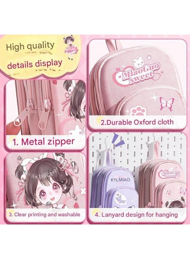 تيمسون حافظة أقلام تيمسون كبيرة السعة - حافظة أقلام قائمة بثلاثة أقسام، حقيبة تنظيم أدوات مكتبية متعددة الوظائف بتصميم كرتوني لطيف للمكتب والجامعة والمدرسة (CK161) (بنات - وردي) - Image 5