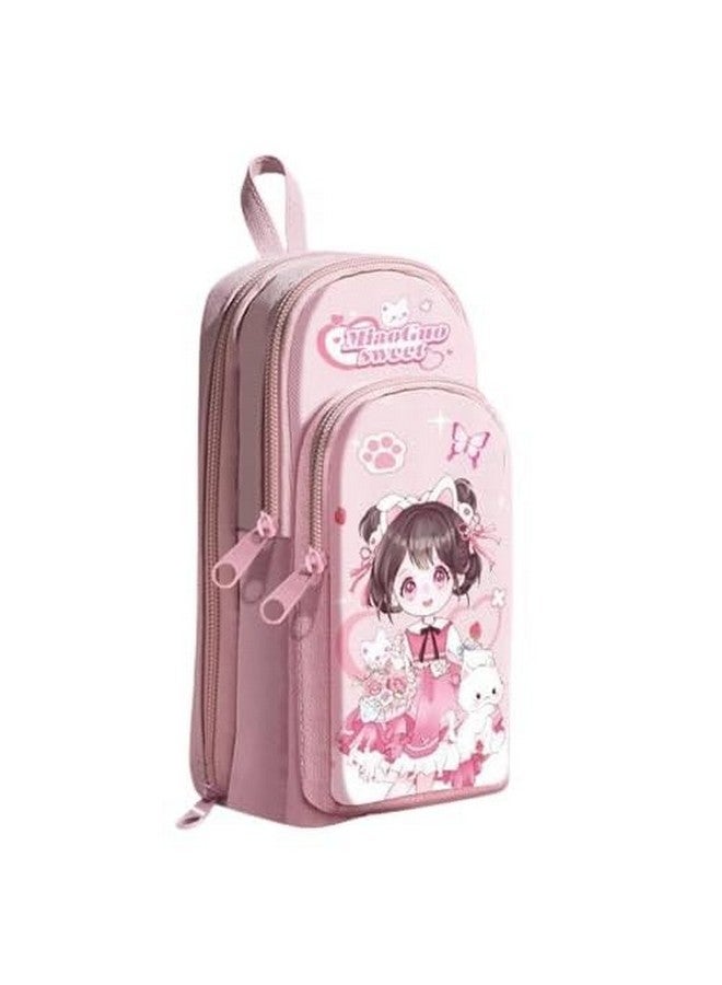 تيمسون حافظة أقلام تيمسون كبيرة السعة - حافظة أقلام قائمة بثلاثة أقسام، حقيبة تنظيم أدوات مكتبية متعددة الوظائف بتصميم كرتوني لطيف للمكتب والجامعة والمدرسة (CK161) (بنات - وردي) - Image 1