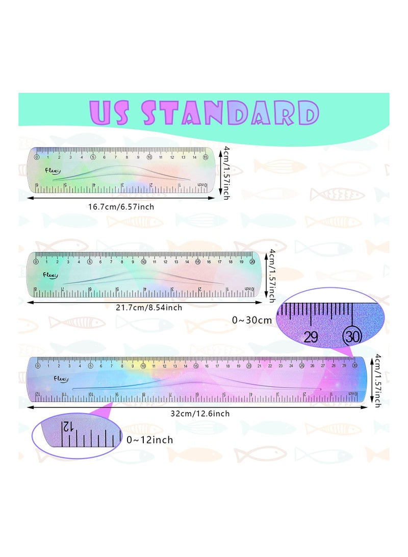 SOLARAE Rulers Set, 12 8 6 Inch Rulers Set 6 Pieces Soft Bendable Ruler for Kids Students Flexible Plastic Ruler with Inches and Centimeters Ruler - Image 4