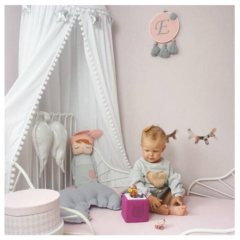 LOAOL Bed Canopy with Pom Pom Cotton Canopy for Kids Crib Baby Girl Netting Cover Canopy Crib Curtain Reading Nook Hanging Tent Nursery Play Game Castle Room Decoration (White) - Image 1
