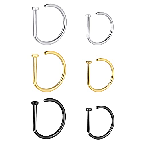 VOJO G23 Titanium 20G Nose Rings Hoops L Shaped Screw Nose Studs Diamond Small Piercing Jewelry for Women Men (D Nose Hoop Silver Gold Black,20G 8mm+10mm) - Image 1
