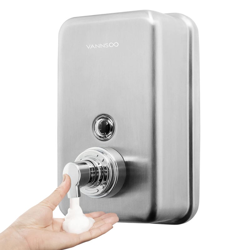 VANNSOO Commercial Wall Mount Stainless Steel Foaming Soap Dispenser 40 oz 1200ml Industrial Refillable Foam Hand Sanitizer Dispensers for Bathroom and Kitchen Brushed