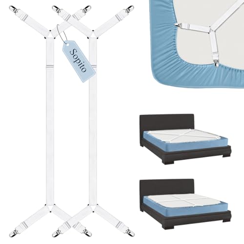 Sopito Sheet Straps Adjustable Bed Sheet Suspenders Max Stretch from 295 in to 827 in Compatible for Crib to King Size Bed Non Slip Holder Fasteners Clips 2pcsWhite