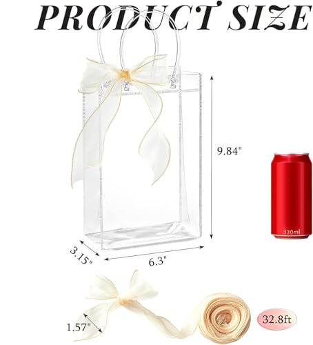 Ohuimrt 20 PCS Clear Plastic Gift Bags with Handles 63 x 984 x 315 Inches Reusable Party Favor Bags with Ribbon Transparent Gift Wrap Bags Bulk for Weddings Birthdays - Image 3