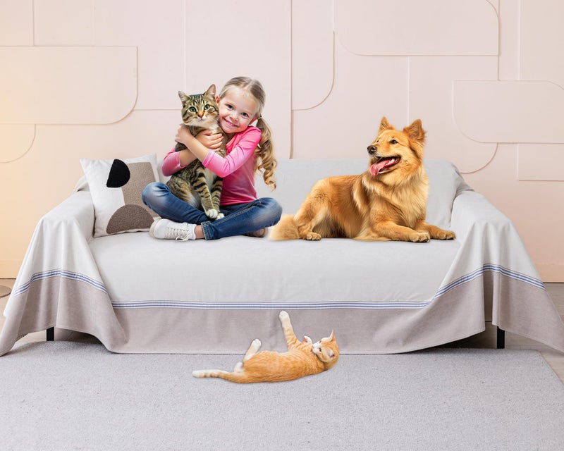 Cat Scratch Furniture Protector AntiSlip Waterproof Sofa Cover to Keep Cats Off PetFriendly Couch Protectors for 3 Cushion Couch AntiScratch Couch Cover for Pets and Kids 150X91 Beige