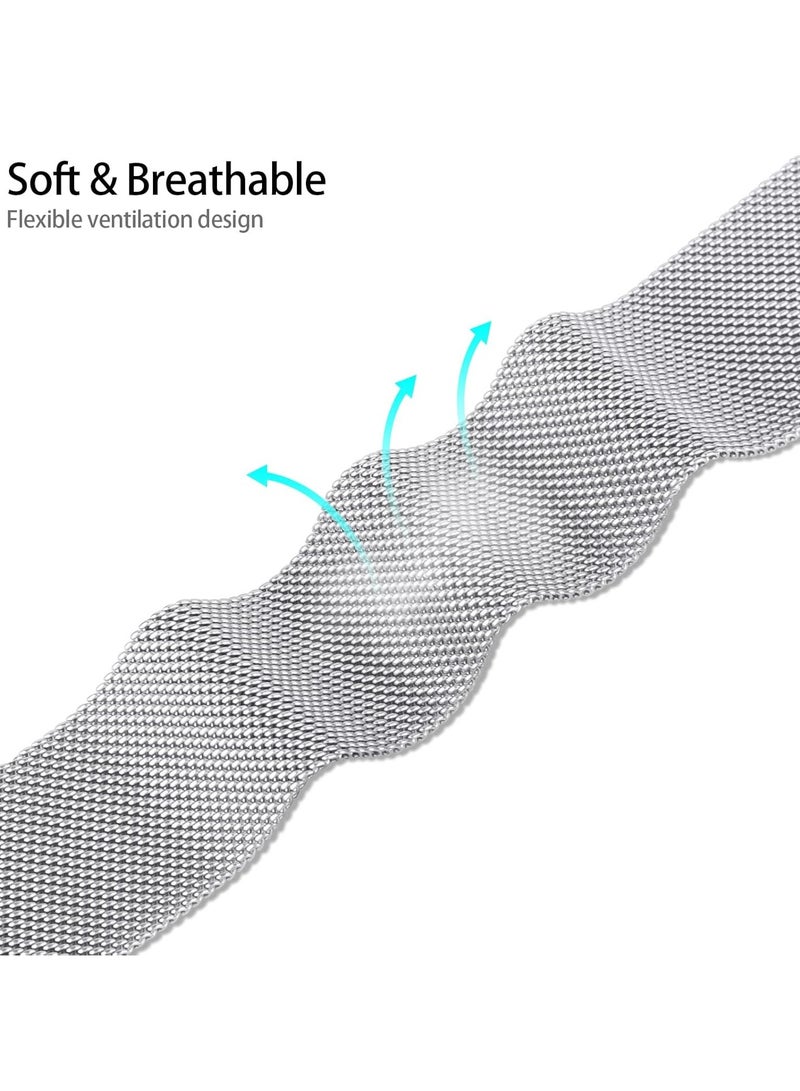 22MM Magnetic Strap Replacement for Redmi Watch 5 Active/Lite,Metal Woven Stainless Steel Breathable Band for Huawei Watch GT5/GT4 46mm,Silver - Image 5