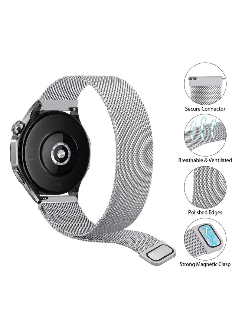 22MM Magnetic Strap Replacement for Redmi Watch 5 Active/Lite,Metal Woven Stainless Steel Breathable Band for Huawei Watch GT5/GT4 46mm,Silver - Image 3
