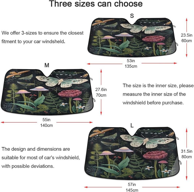 Mushrooms and Butterflies Car Windshield Sun Shade Foldable Sun Visor Automotive Sunshades for Car Truck SUV Blocks UV Rays Keep Your Vehicle Cool - Image 5