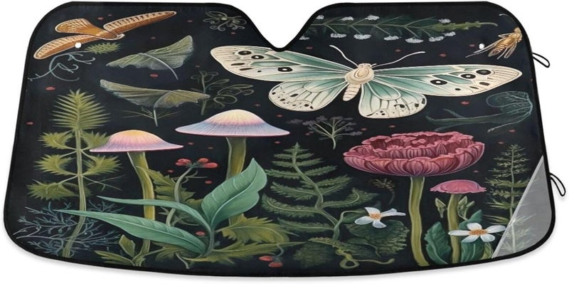 Mushrooms and Butterflies Car Windshield Sun Shade Foldable Sun Visor Automotive Sunshades for Car Truck SUV Blocks UV Rays Keep Your Vehicle Cool - Image 1