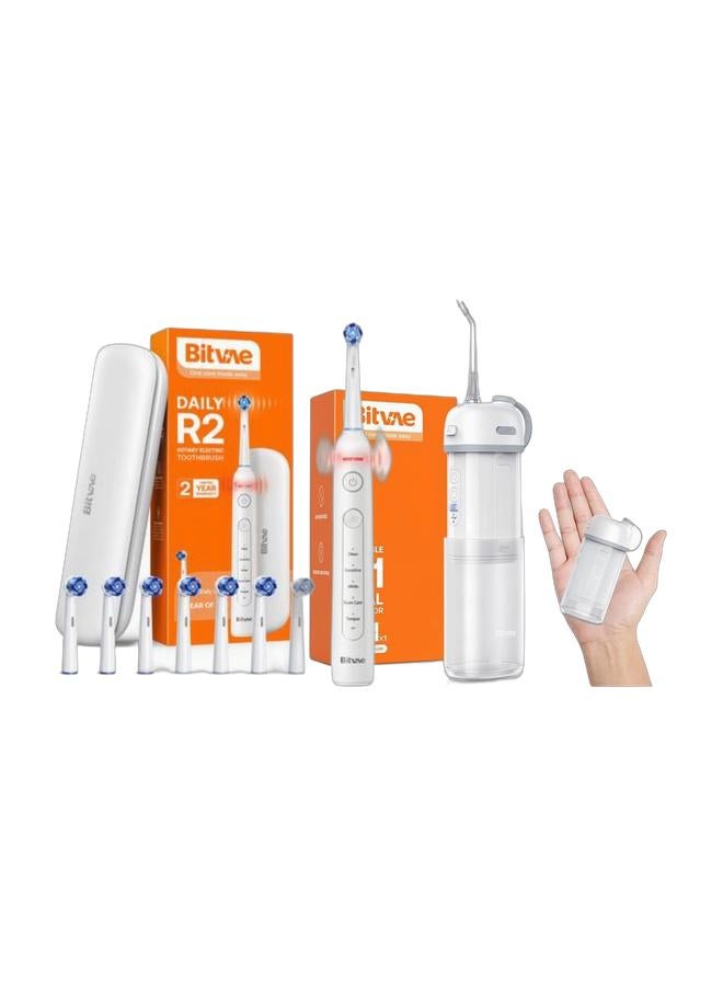 Bitvae BV R2 Rechargeable Electric Toothbrush for Adults, 5 Cleaning Modes, Soft Bristles, IPX7 Waterproof, Teeth Whitening Toothbrush & Portable Water Flosser for Teeth | Bitvae P1 Mini Dental Floss and Water Floss Pick | Cordless Telescopic Tank Oral Irrigator | IPX7 Waterproof Cleaner for Sensitive Teeth and Braces | Travel Tooth Brush Companion Bundle