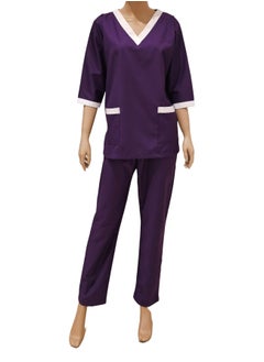 Rannah's Uniform Scrubs Three-Quarter Sleeve Uniform Top and Pants Purple Nurse Suit Set  - Image 1