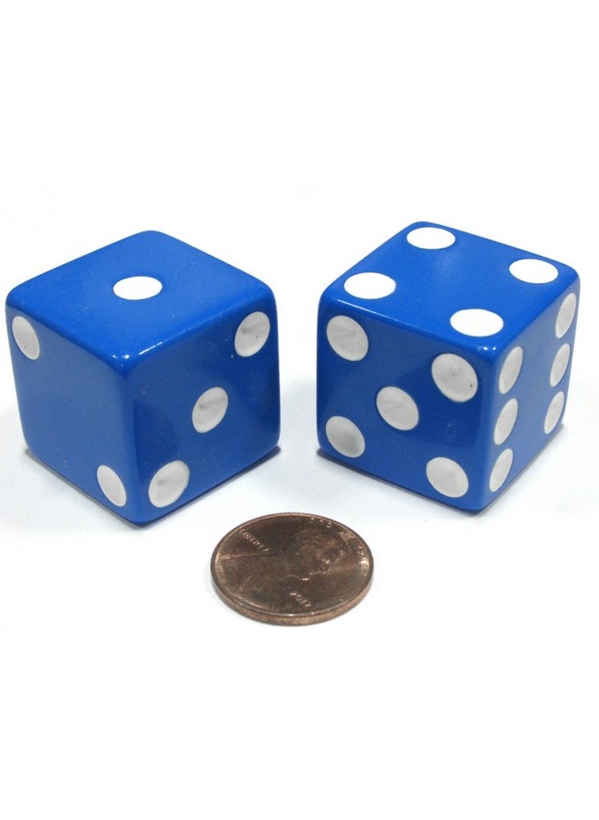 Koplow Games Koplow Games Set of 2 D6 25mm Large Opaque Jumbo Dice - Blue with White Pips  - Image 1