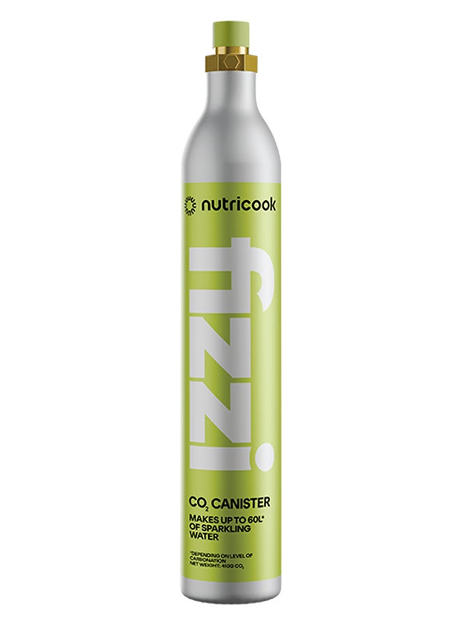 nutricook Fizzi CO2 Cylinder, 60L Capacity, Compatible with Multiple Soda Makers, Universal Refillable Canister, Beverage Grade CO2, FCO100-ME, Silver, 10-Year Lifespan NC-CO100 silver - Image 1