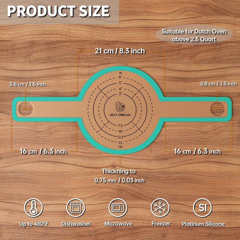 GUYDREMAT Bread Sling - Perfect Silicone Baking Mat for Sourdough Bread Baking – Superior Cast in Iron Dutch Oven Liner, 2 Pieces with Storage Band in GUY DREAM Classic Pack - Image 2
