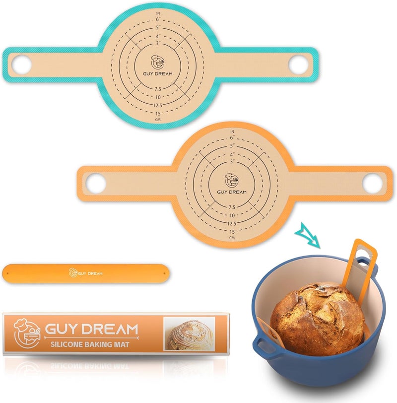 GUYDREMAT Bread Sling - Perfect Silicone Baking Mat for Sourdough Bread Baking – Superior Cast in Iron Dutch Oven Liner, 2 Pieces with Storage Band in GUY DREAM Classic Pack - Image 1