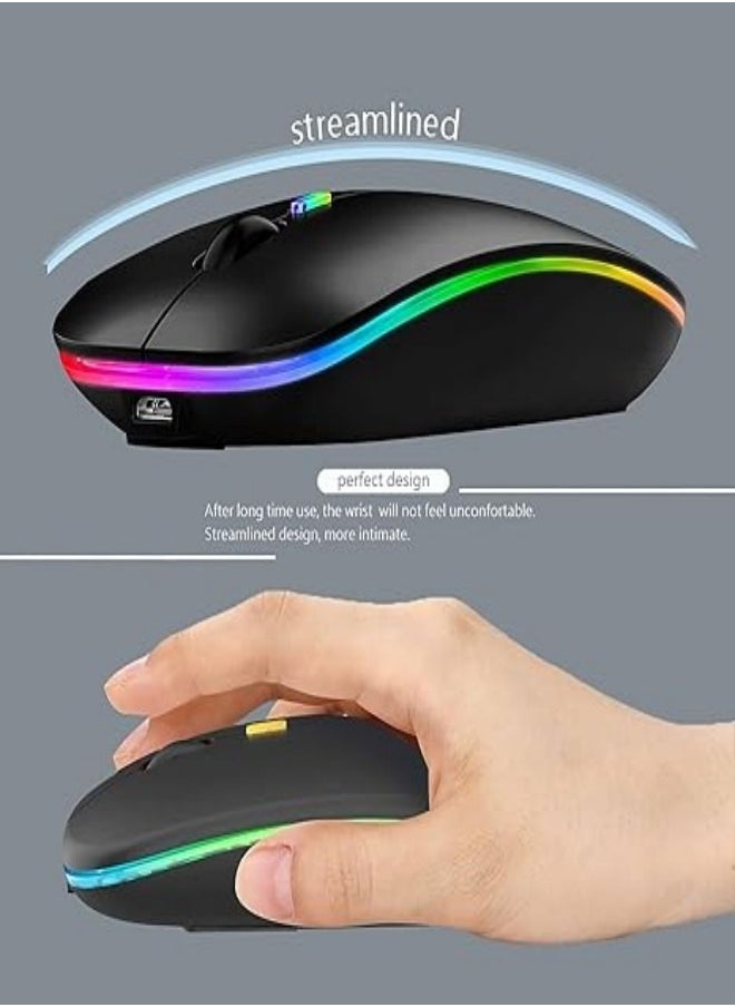 Generic - Wireless Bluetooth Mouse Rechargeable LED Silent Slim Laptop Mouse Portable(Bluetooth5.2 and 2.4GHz USB Receiver) Dual Mode Computer Mouse for Laptop/iPad Tablet/Apple Computer/MacBook (Black) - Image 1
