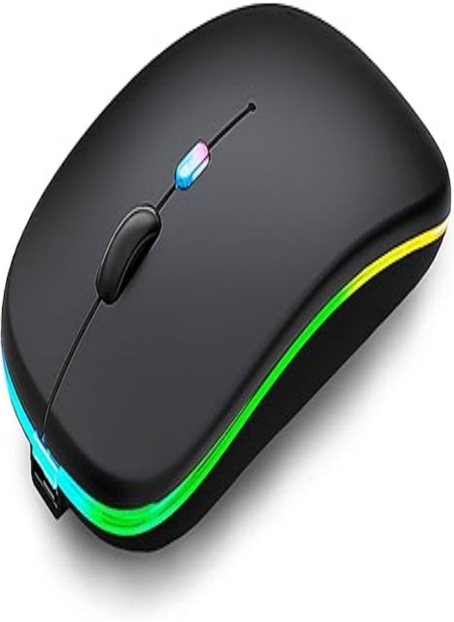 Generic - Wireless Bluetooth Mouse Rechargeable LED Silent Slim Laptop Mouse Portable(Bluetooth5.2 and 2.4GHz USB Receiver) Dual Mode Computer Mouse for Laptop/iPad Tablet/Apple Computer/MacBook (Black) - Image 1