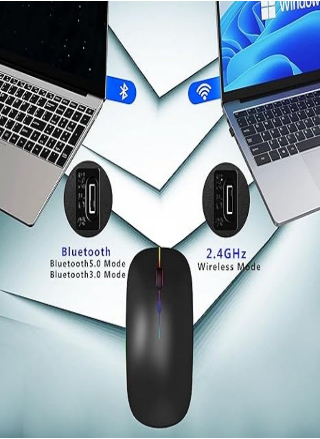 Generic - Wireless Bluetooth Mouse Rechargeable LED Silent Slim Laptop Mouse Portable(Bluetooth5.2 and 2.4GHz USB Receiver) Dual Mode Computer Mouse for Laptop/iPad Tablet/Apple Computer/MacBook (Black) - Image 1