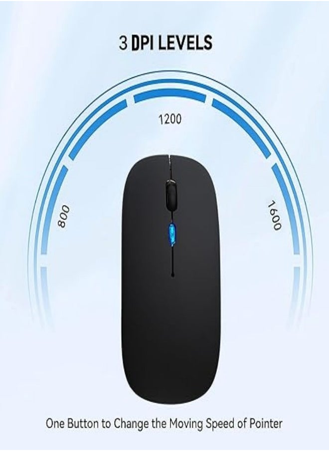 Generic - Wireless Bluetooth Mouse Rechargeable LED Silent Slim Laptop Mouse Portable(Bluetooth5.2 and 2.4GHz USB Receiver) Dual Mode Computer Mouse for Laptop/iPad Tablet/Apple Computer/MacBook (Black) - Image 1