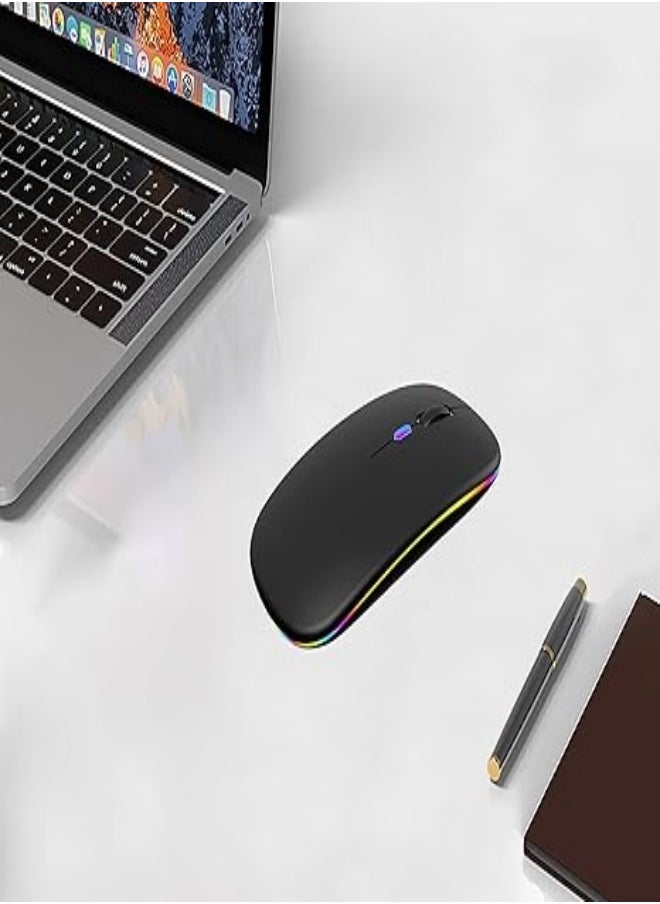 Generic - Wireless Bluetooth Mouse Rechargeable LED Silent Slim Laptop Mouse Portable(Bluetooth5.2 and 2.4GHz USB Receiver) Dual Mode Computer Mouse for Laptop/iPad Tablet/Apple Computer/MacBook (Black) - Image 1