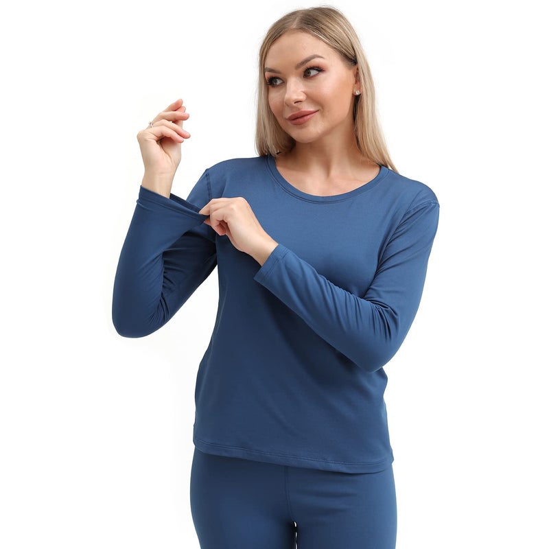 PISIQI Thermal Underwear Women Ultra-Soft Long Johns Set Base Layer Skiing Winter Warm Top & Bottom (XL, Blue) - Image 4