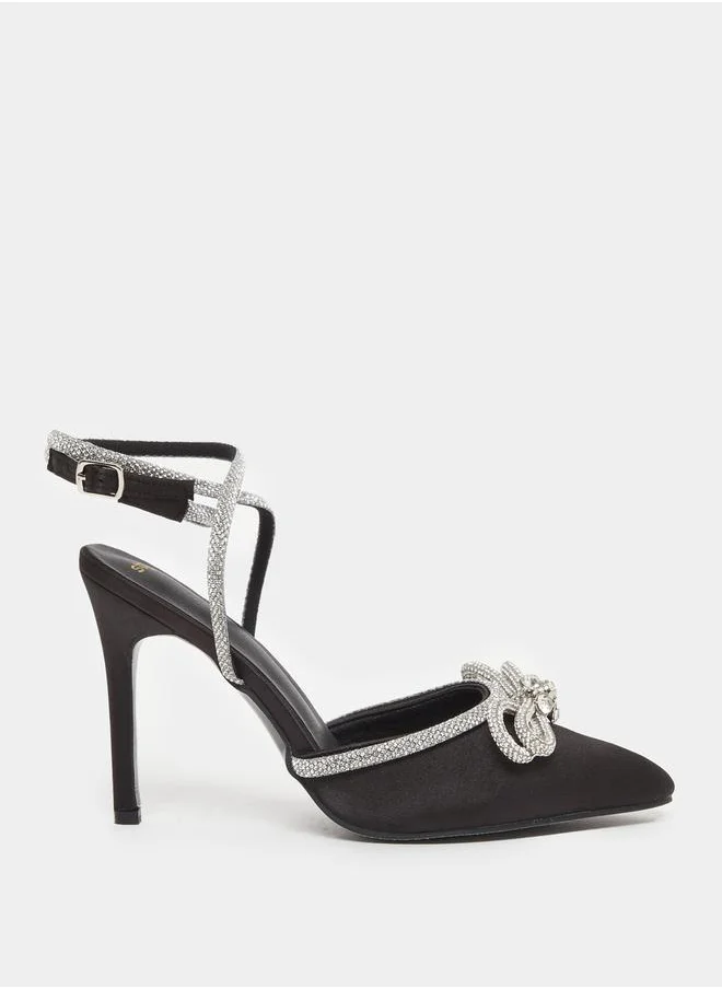 ستايلي Embellished Ankle Strap Bow Accent Shoes