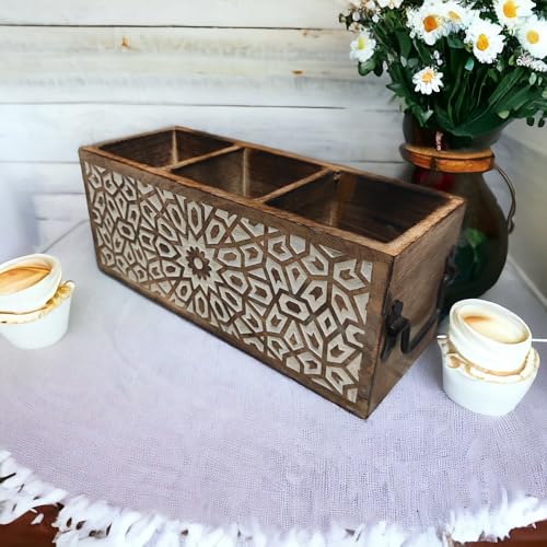 CRAFTYKART Rustic Wooden Spoon Holder Cutlery Stand in Mandala Design- Spoon Stand Wood Organizor- Kitchen Tools and Dining table Organizor (Mandala design) - Image 3