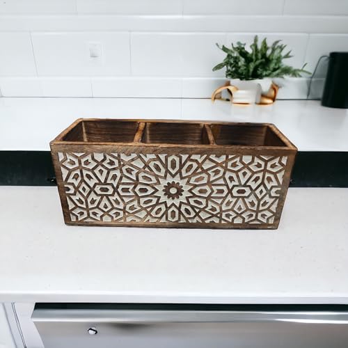 CRAFTYKART Rustic Wooden Spoon Holder Cutlery Stand in Mandala Design- Spoon Stand Wood Organizor- Kitchen Tools and Dining table Organizor (Mandala design) - Image 4