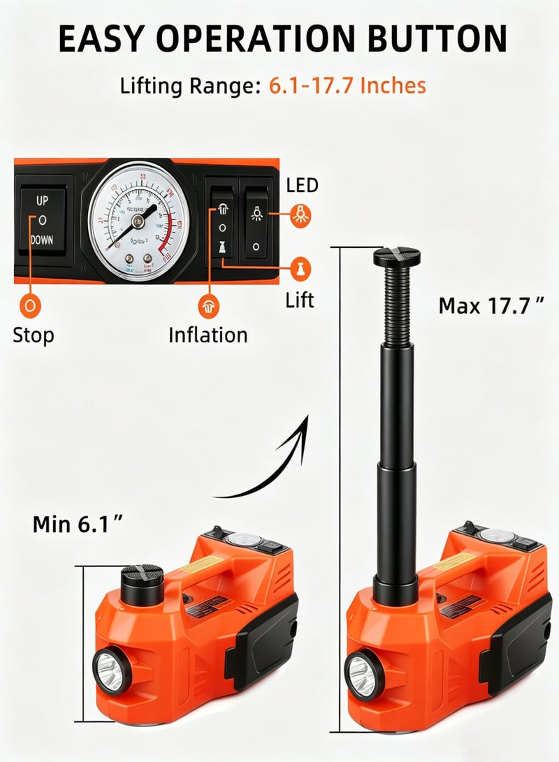 AETHER Electric Car Jack 5 Ton Hydraulic Floor Jack With Electric Impact Wrench Tire Inflator & LED Light Lift Range 6.1-17.7 Inch Emergency Roadside Tire Changing Kit For SUV Sedan Truck - Image 3