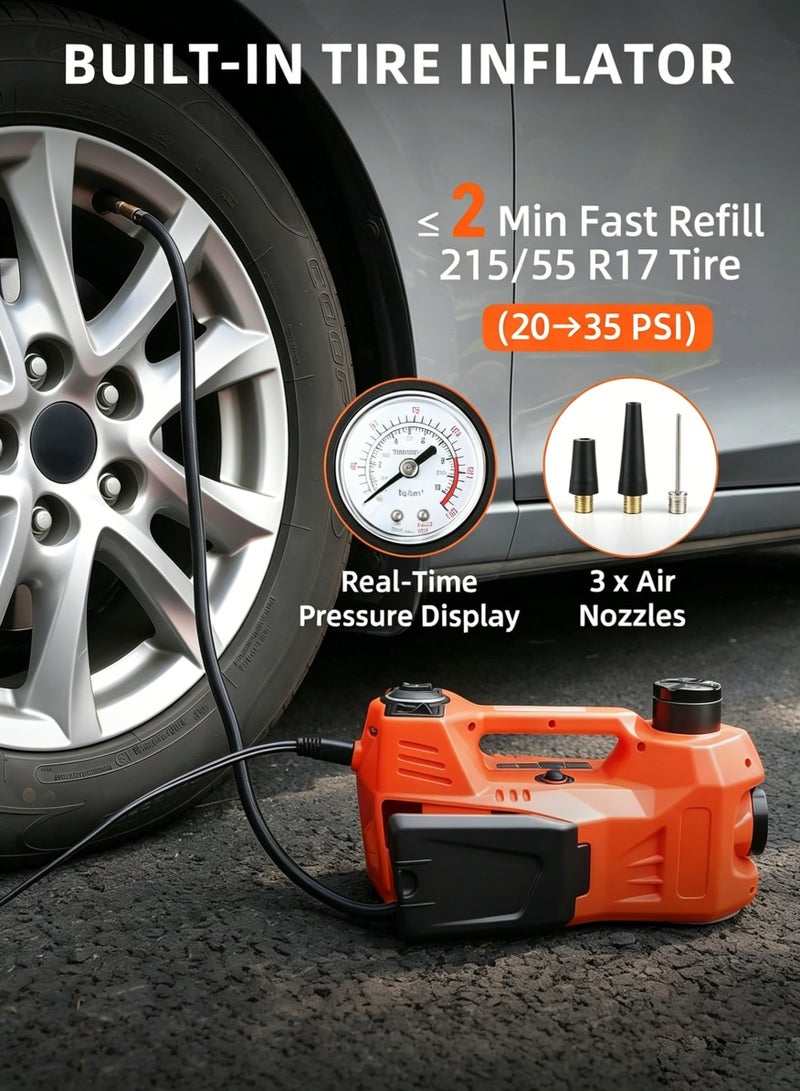 AETHER Electric Car Jack 5 Ton Hydraulic Floor Jack With Electric Impact Wrench Tire Inflator & LED Light Lift Range 6.1-17.7 Inch Emergency Roadside Tire Changing Kit For SUV Sedan Truck - Image 5