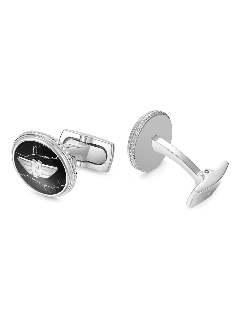 POLICE Treasure Stainless Steel Black Marble Cufflinks for Men with Wings Logo  - Image 3