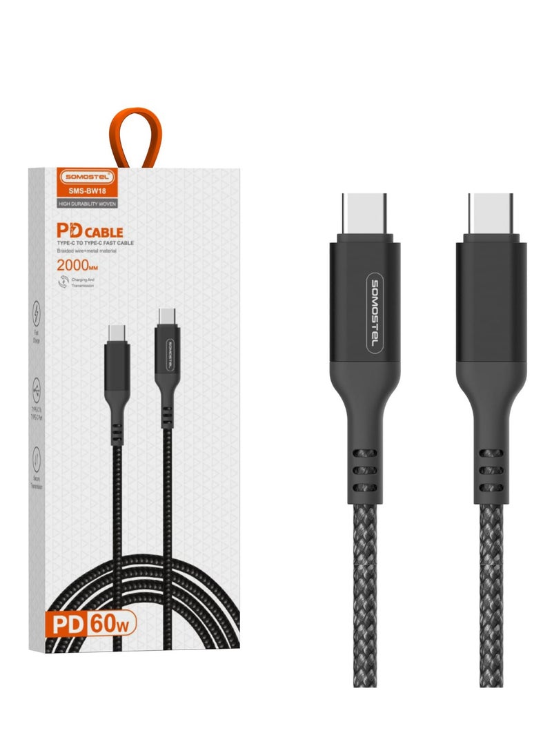 SOMOSTEL Type-C Charging Cable, 2 Meters Long, Braided, Anti-Stretch, and sync - Image 4