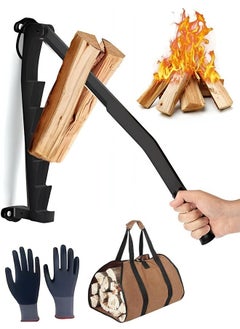 Taimi Wall Mounted Wood Splitter with Double Handle Design Portable Firewood Splitter for Indoor and Outdoor Use Efficient and Safe with Extended Handle, Bags and Gloves Black  - Image 2