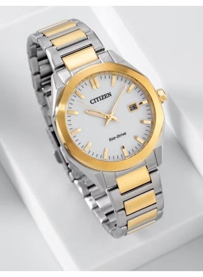 سيتيزن Eco-Drive Men’s Watch BM7624-82A, 38 mm White Dial, Stainless Steel Case & Bracelet, 100 m WR - Image 1