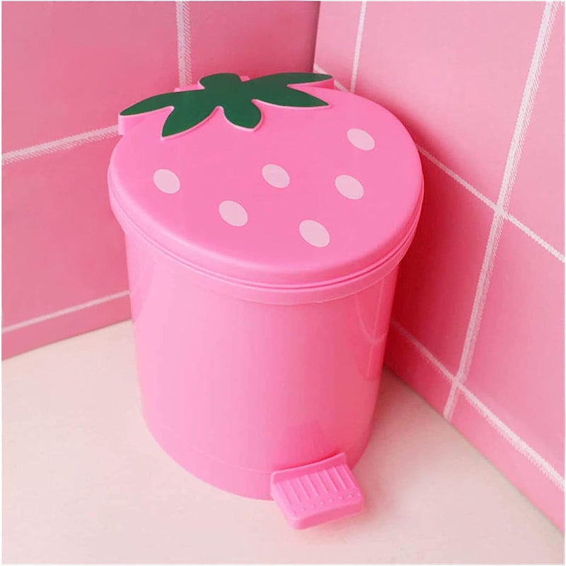 BxuxJar Strawberry Trash Can 1 Gallon Cute Trash Can Plastic Desk Kawaii Room Decor for Bedroom Small Red TrashCan with 03 Gallon Mini Garbage Can and 5 Rolls Garbage Bag