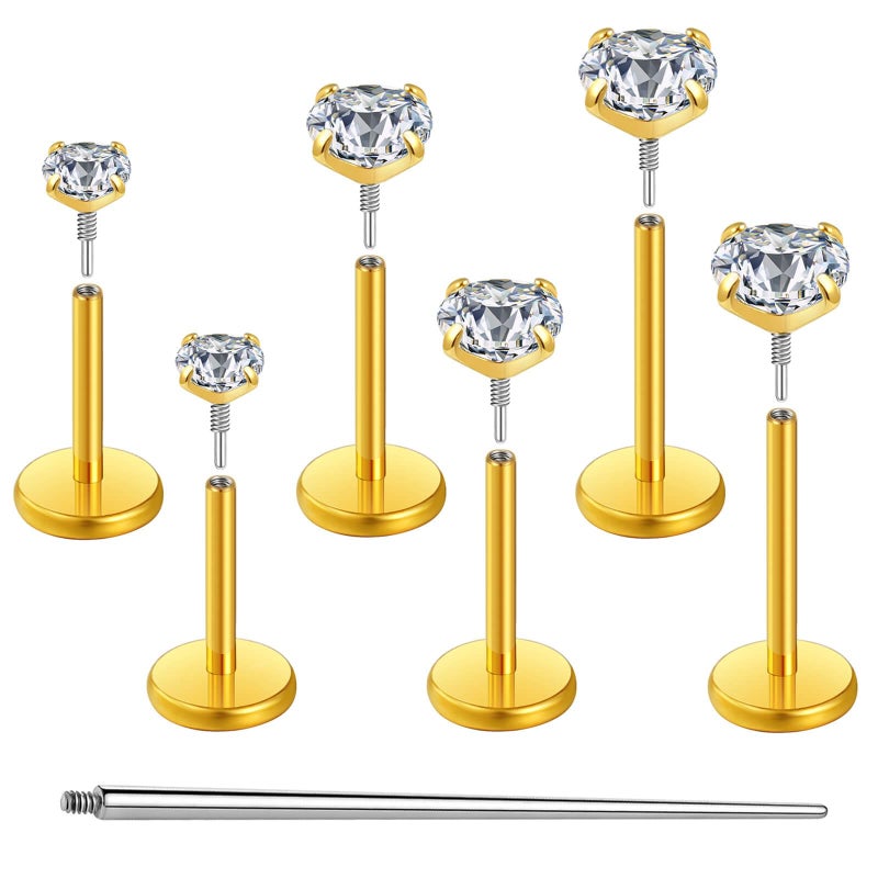 Gotumo 20G Flat Back Earrings Stud Nose Ring Titanium Internal Thread Tragus Labret Cartilage Lip Medusa Conch Body Piercing Jewelry Nose Stud Hypoallergenic for Women Men(Gold S) - Image 1