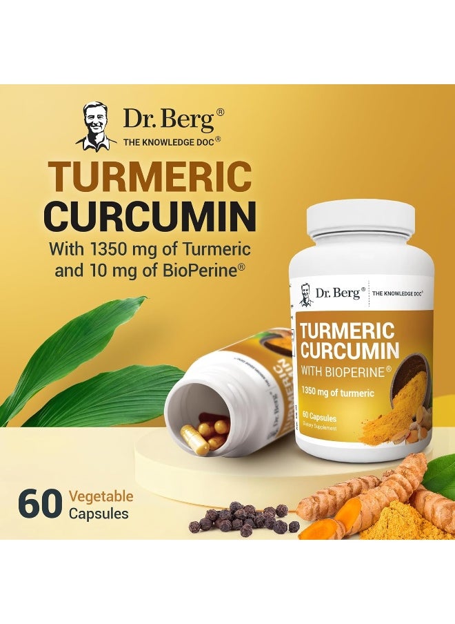 Dr. Berg Nutritionals - Dr. Berg Turmeric Curcumin with Bioperine - 1350 mg Turmeric Supplement with 95% Curcuminoids - 60 Capsules - Image 1