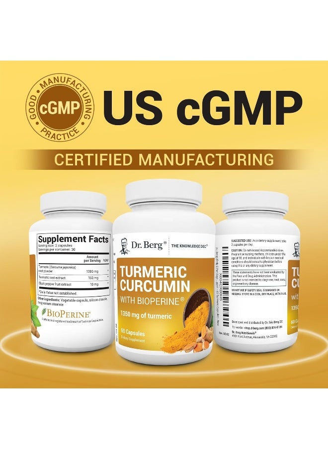 Dr. Berg Nutritionals - Dr. Berg Turmeric Curcumin with Bioperine - 1350 mg Turmeric Supplement with 95% Curcuminoids - 60 Capsules - Image 1