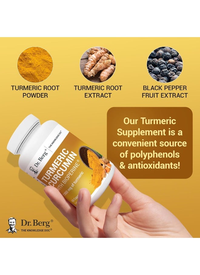 Dr. Berg Nutritionals - Dr. Berg Turmeric Curcumin with Bioperine - 1350 mg Turmeric Supplement with 95% Curcuminoids - 60 Capsules - Image 1