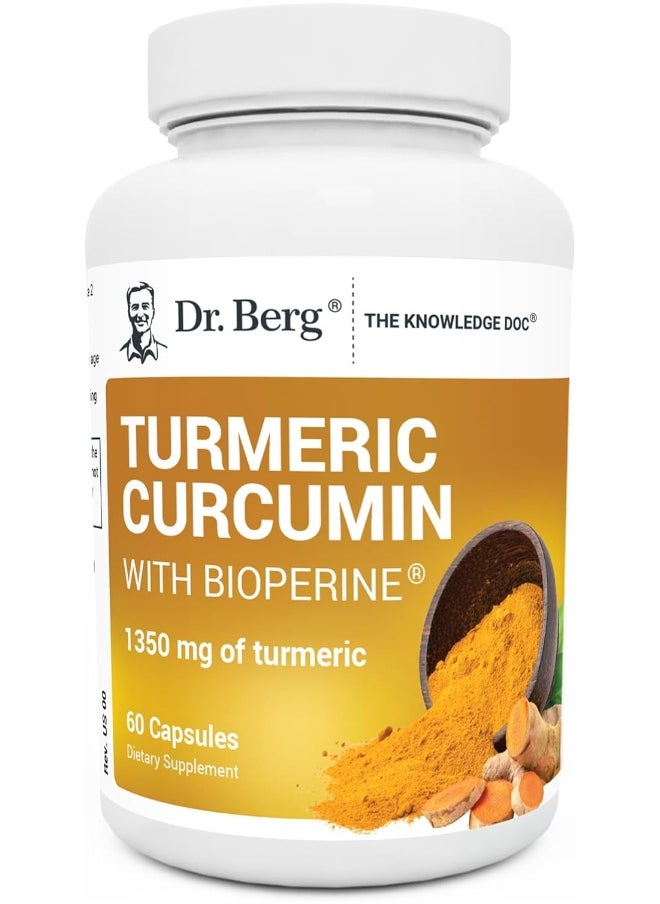 Dr. Berg Nutritionals - Dr. Berg Turmeric Curcumin with Bioperine - 1350 mg Turmeric Supplement with 95% Curcuminoids - 60 Capsules - Image 1